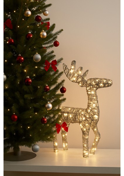 60 cm Pilli Işıklı Tel Geyik Gümüş Yılbaşı Dekoru – LED Aydınlatmalı Masa ve Vitrin Süsü modelleri
