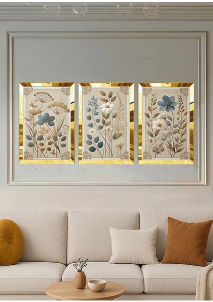 Pleksi Çerçeveli Soft Mavi Çicekler Tablo 3lü fiyatları