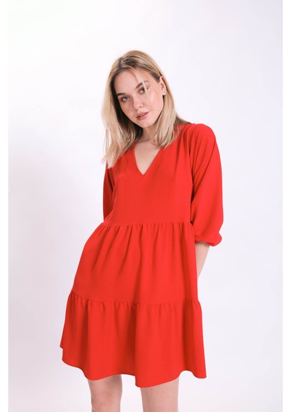 V Yaka Balon Kol Geniş Kesim Elbise fiyatları