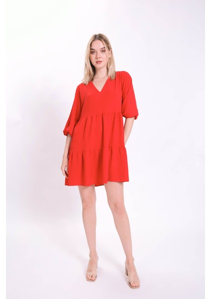 V Yaka Balon Kol Geniş Kesim Elbise modelleri