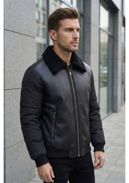 Erkek Şişme Kol Detaylı Deri Mont fiyatları