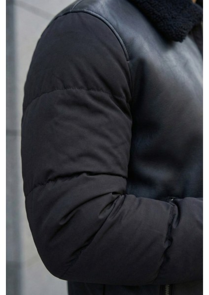 Erkek Şişme Kol Detaylı Deri Mont fırsatları