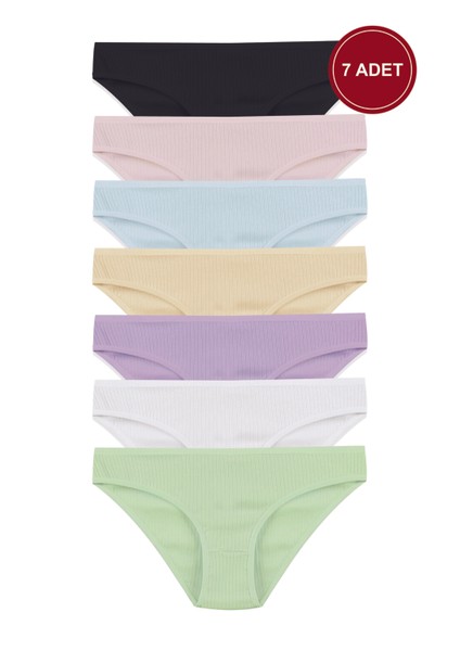 Kadın 7'li Fitilli Pamuklu Ribanalı Külot