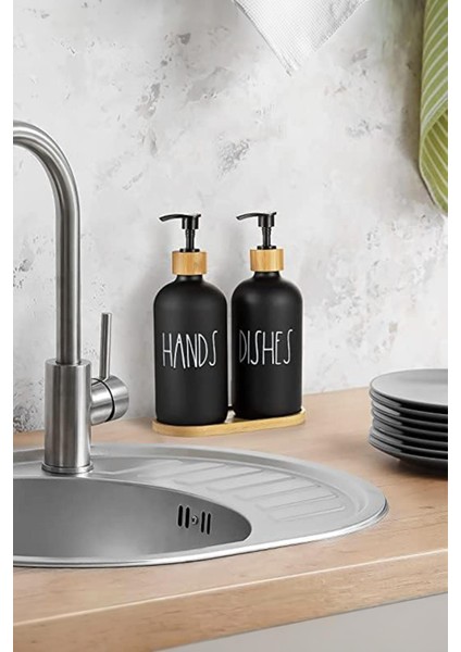 2 Li Bambu Altlıklı Sıvı Sabunluk Seti Siyah fiyatları