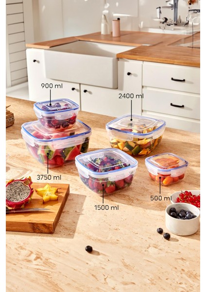 Kare 5 Parça Contalı Vakumlu Sızdırmaz Hava Almaz Saklama Kabı Seti (3750/2400/1500/900/500 Ml) fiyatları