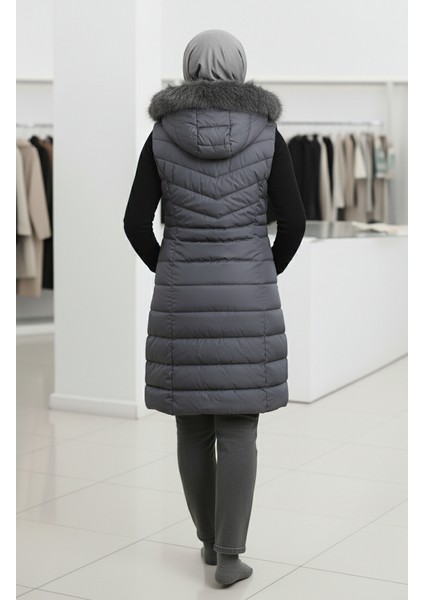 Kapüşonlu Fermuarlı Şişme Yelek 202419-01 Gri modelleri