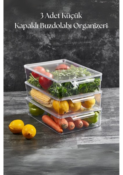 3 Lü Kapaklı Buzdolabı Organizeri & Buzdolabı Düzenleyici 3 Lt