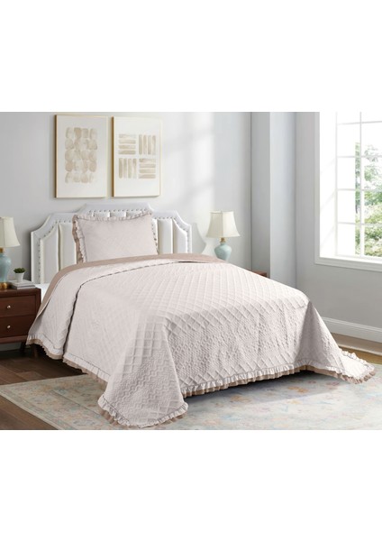 Sara Tek-Çift Kişilik Kapitone Yatak Örtüsü | Fırfırlı Volan Detaylı Dört Mevsimlik Set (5 Renk)