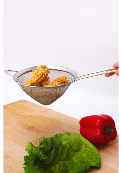 Saplı Tel Süzgeç 12 cm Paslanmaz Çelik Konik Mutfak Süzgeci