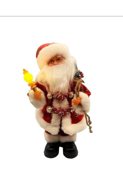 30 cm Lambalı Simli Pilli Hareketli ve Sesli Noel Baba – Işıklı Özel Tasarım Yılbaşı Dekor Figürü