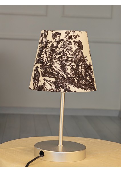 Vintage Gri Ayak Toile De Jouy Masa Lambası Lambader Kablolu Arapuarlı