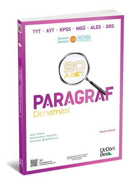 Üç Dört Beş Yayınları 2026 Tyt Ayt Kpss Msü Ales Dgs Paragraf 20 Deneme