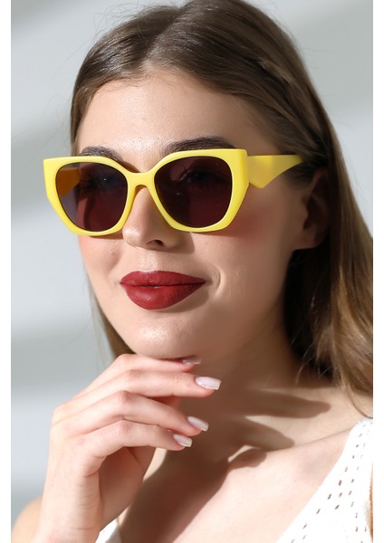 Kadın Oval Sarı Renkli Cam Mat Güneş Gözlüğü Garson Boy fiyatları