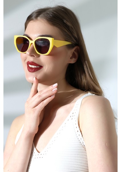 Kadın Oval Sarı Renkli Cam Mat Güneş Gözlüğü Garson Boy modelleri