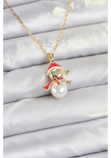 316L Çelik Zincir Gold Renk Kardan Adam Model Yılbaşı Temalı Kadın Kolye