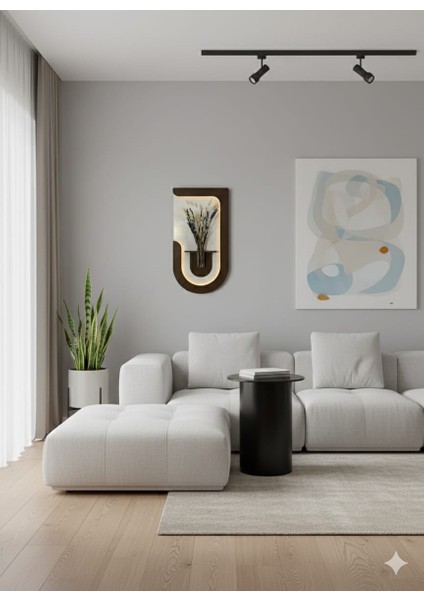 Akasya Ahşap Pilli Ledli Iskandinav Tarzı Salon Duvar Rafı Modern Çiçeklik 40 x 75 cm