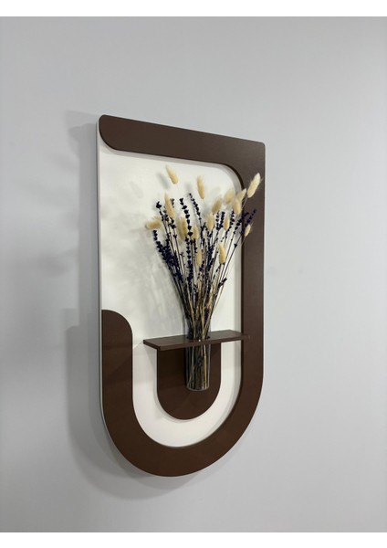 Akasya Ahşap Pilli Ledli Iskandinav Tarzı Salon Duvar Rafı Modern Çiçeklik 40 x 75 cm