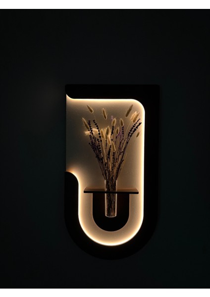 Akasya Ahşap Pilli Ledli Iskandinav Tarzı Salon Duvar Rafı Modern Çiçeklik 40 x 75 cm