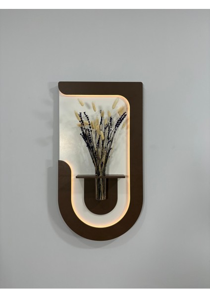 Akasya Ahşap Pilli Ledli Iskandinav Tarzı Salon Duvar Rafı Modern Çiçeklik 40 x 75 cm