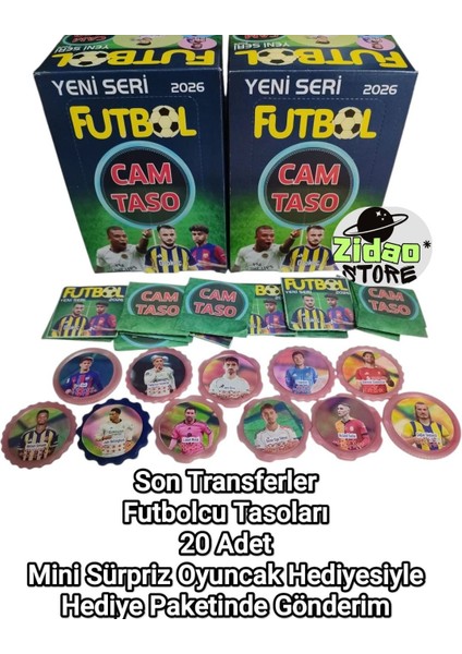 Futbol Cam Taso Yeni Seri 2026 - 20 Adet Futbolcu Tasoları Hediye Oyuncak ve Şekerli