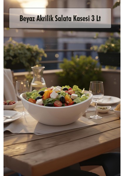 Beyaz Akrilik Salata Kasesi & Servis Kasesi 3 Lt