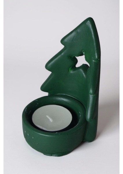 Çam Ağacı Şeklinde Dekoratif Tealight Mumluk Tek Yıldızlı Yıldızlı Taş Tozu Beton Seramik Görünümlü