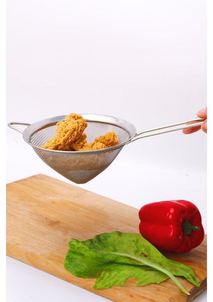 Saplı Tel Süzgeç 10 cm Paslanmaz Çelik Konik Mutfak Süzgeci