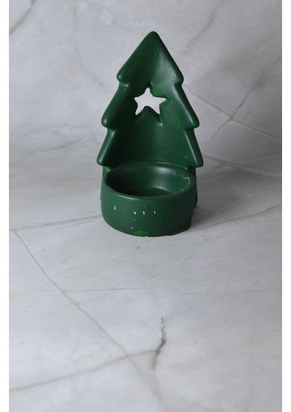 Çam Ağacı Şeklinde Dekoratif Tealight Mumluk Tek Yıldızlı Yıldızlı Taş Tozu Beton Seramik Görünümlü indirimleri