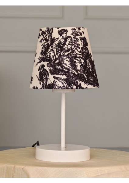 Vintage Beyaz Ayak Toile De Jouy Masa Lambası Lambader Kablolu Arapuarlı