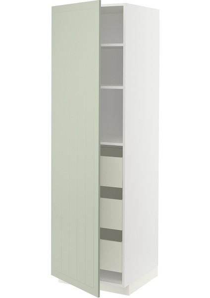 Mutfak Boy Dolabı, Stensund Açık Yeşil, 60X60X200 Cm, 1 Kapaklı, 3 Çekmeceli ve 2 Raflı