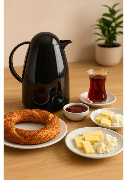 1 Lt Akrilik Siyah Çay Termosu 12 Saat Sıcak 24 Saat SOĞUK-2828