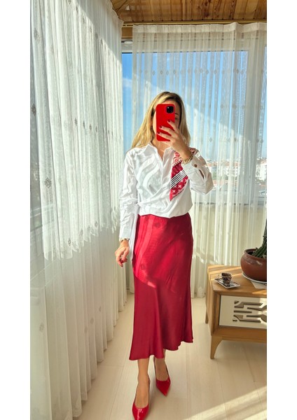 Kırmızı Saten Etek