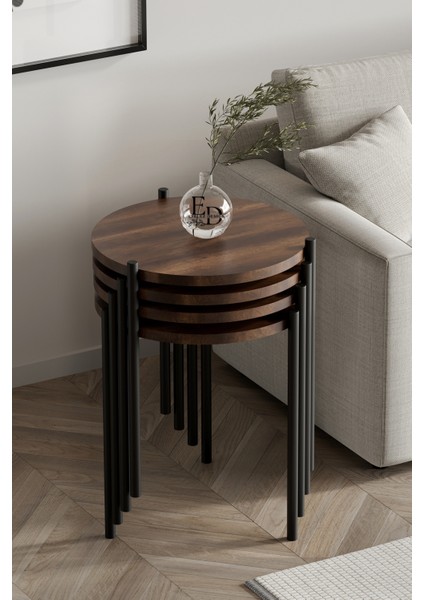 Zigon Sehpa , Nice 4'lü Zigon Sehpa Takımı , Siyah Metal - Barok Tabla