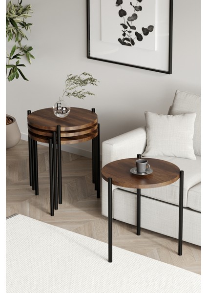 Zigon Sehpa , Nice 4'lü Zigon Sehpa Takımı , Siyah Metal - Barok Tabla fiyatları