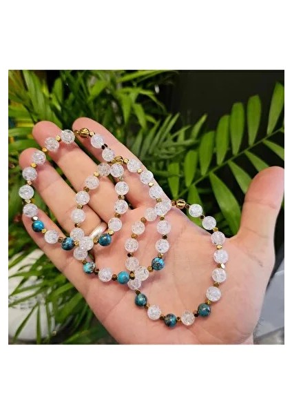 %100 Orijinal Iran Nişabur Firuze ve Doğal Necef Kuvars Taşı Bileklik