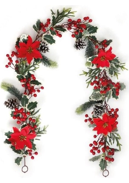 180 cm Berryli Kozalaklı Çiçekli Yılbaşı Garland – Kapı, Duvar ve Masa Üstü Lüks Dekor Süsü fiyatları