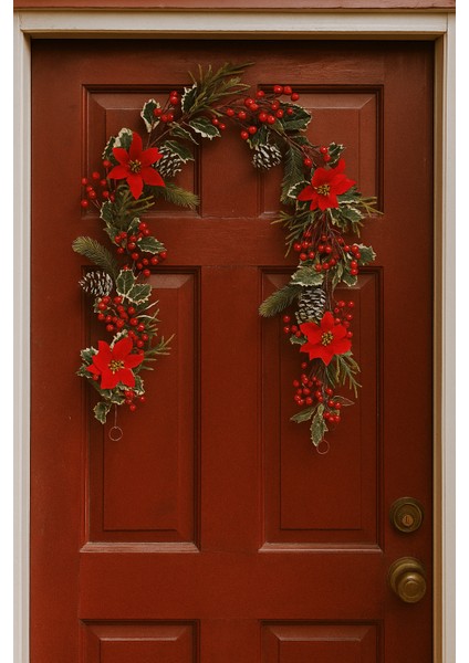 180 cm Berryli Kozalaklı Çiçekli Yılbaşı Garland – Kapı, Duvar ve Masa Üstü Lüks Dekor Süsü modelleri