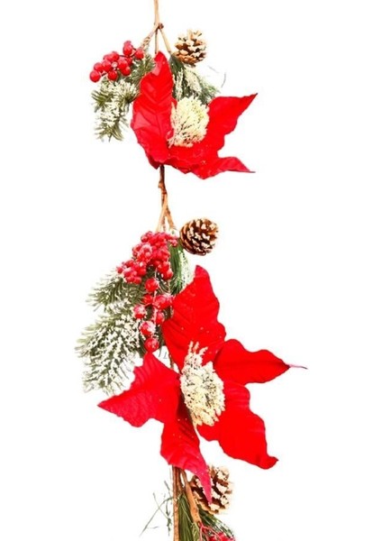 180 cm Berryli Kozalaklı Çiçekli Yılbaşı Garland – Kapı, Duvar ve Masa Üstü Lüks Dekor Süsü