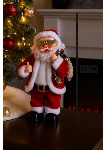 25 cm Gözlüklü Hareketli Pilli Sesli Noel Baba – Mini Özel Tasarım Yılbaşı Dekor Figürü