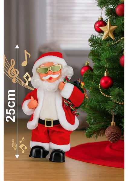 25 cm Gözlüklü Hareketli Pilli Sesli Noel Baba – Mini Özel Tasarım Yılbaşı Dekor Figürü modelleri