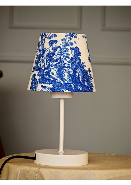 Vintage Beyaz Ayak Toile De Jouy Masa Lambası Lambader Kablolu Arapuarlı