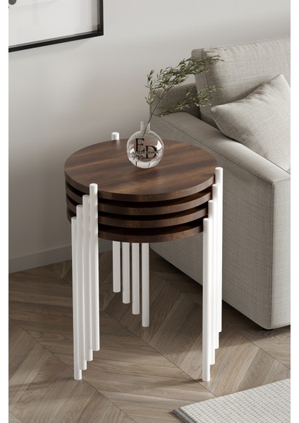 Zigon Sehpa , Nice 4'lü Zigon Sehpa Takımı , Beyaz Metal - Barok Tabla