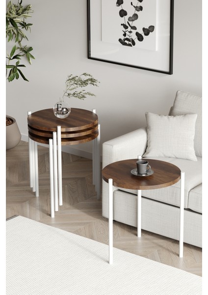 Zigon Sehpa , Nice 4'lü Zigon Sehpa Takımı , Beyaz Metal - Barok Tabla fiyatları