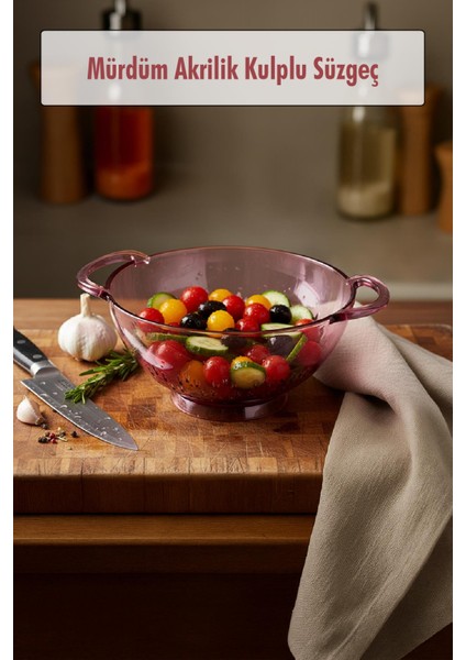 23,5 x 30 cm Mürdüm Akrilik Kulplu Süzgeç – Salata ve Makarna Süzme Kabı