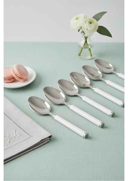 6’lı Paslanmaz Çelik Yemek Kaşığı Seti Beyaz Saplı 15 cm
