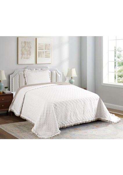 Sara Tek-Çift Kişilik Kapitone Yatak Örtüsü | Fırfırlı Volan Detaylı Dört Mevsimlik Set (5 Renk)