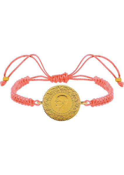 22 Ayar Yeni Yarım Altın Açık Pembe Renkli Ipli Bileklik modelleri