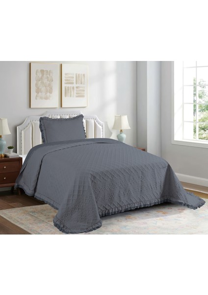 Sara Tek-Çift Kişilik Kapitone Yatak Örtüsü | Fırfırlı Volan Detaylı Dört Mevsimlik Set (5 Renk)