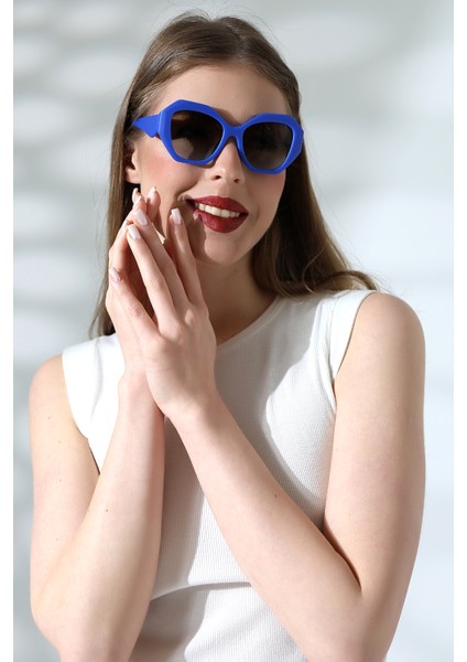 Kadın Oval Lacivert Renkli Cam Mat Güneş Gözlüğü Garson B