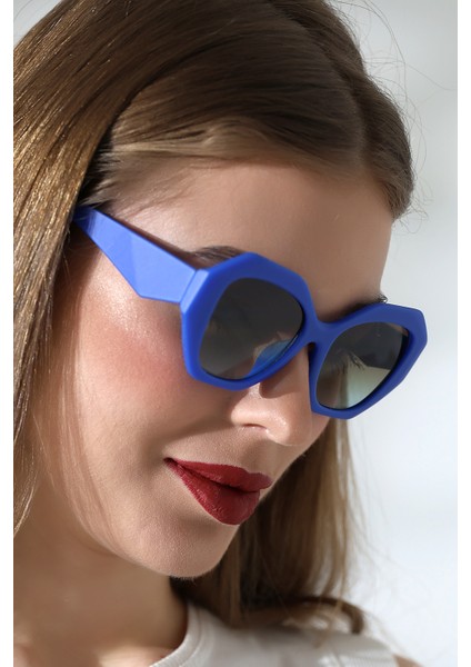 Kadın Oval Lacivert Renkli Cam Mat Güneş Gözlüğü Garson B modelleri